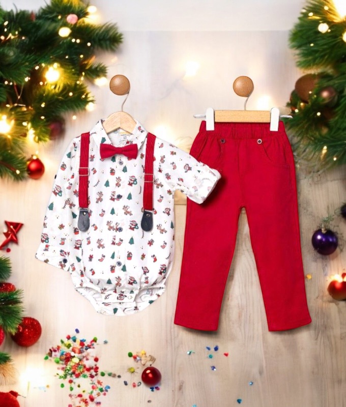 Yılbaşı Temalı Bebek Papyonlu Takım