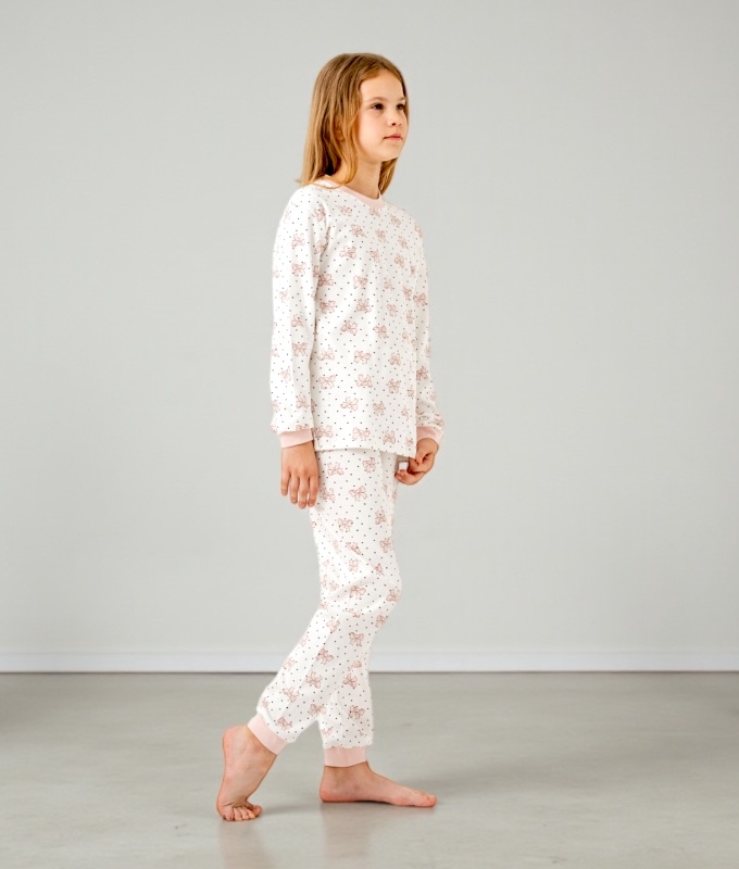 Kız Çocuk Fiyonk Detaylı %100 Pamuk Pijama Takımı