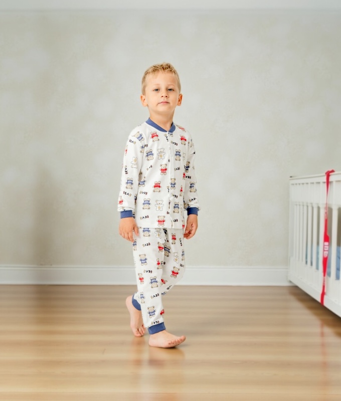 Erkek Çocuk Ayıcık Desenli %100 Pamuk Pijama Takımı
