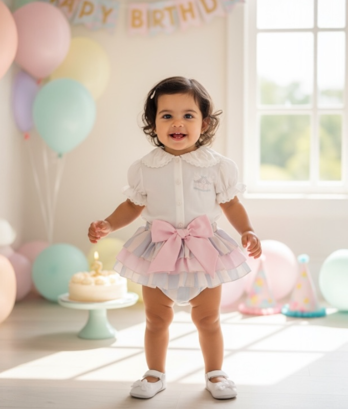 Atlı Karınca Nakışlı Kız Bebek Şık Yazlık Gömlek Şort Takım