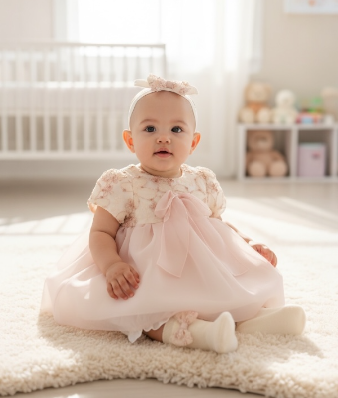 Kız Bebek Elbise Çorap Bandana Kutulu Takım