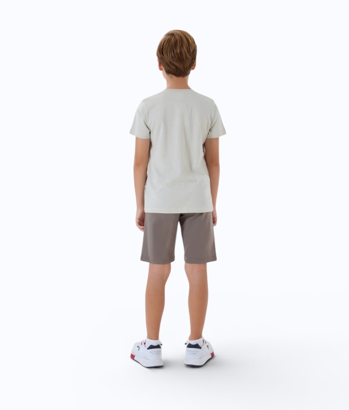 Erkek Çocuk Yazlık Şort T-Shirt Takım Polo Baskılı Gri