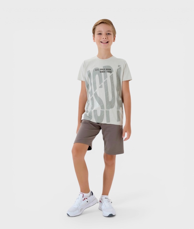 Erkek Çocuk Yazlık Şort T-Shirt Takım Polo Baskılı Gri
