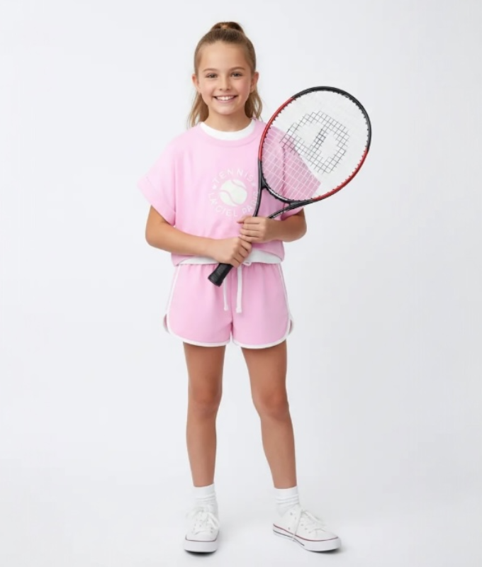 Kız Çocuk Tenis Temalı Oversize Tişört Atlet Şort 3’lü Takım