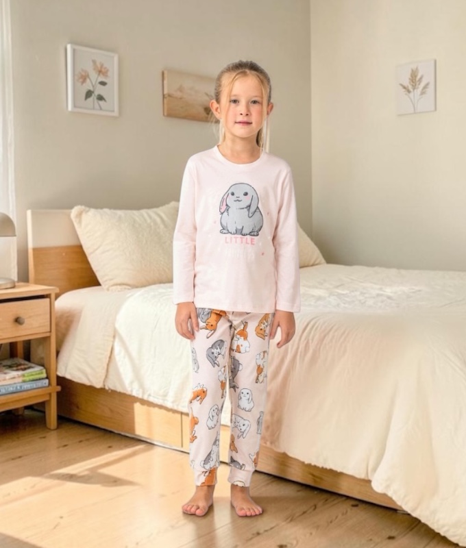 Kız Çocuk Tavşan Temalı Pijama Takımı / 2-3 Yaş