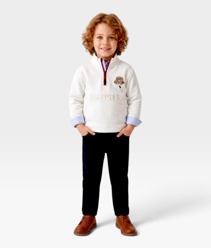 Erkek Çocuk Mavi Gömlekli Kışlık Sweatshirt & Kot Pantolon Takım / 2 Yaş