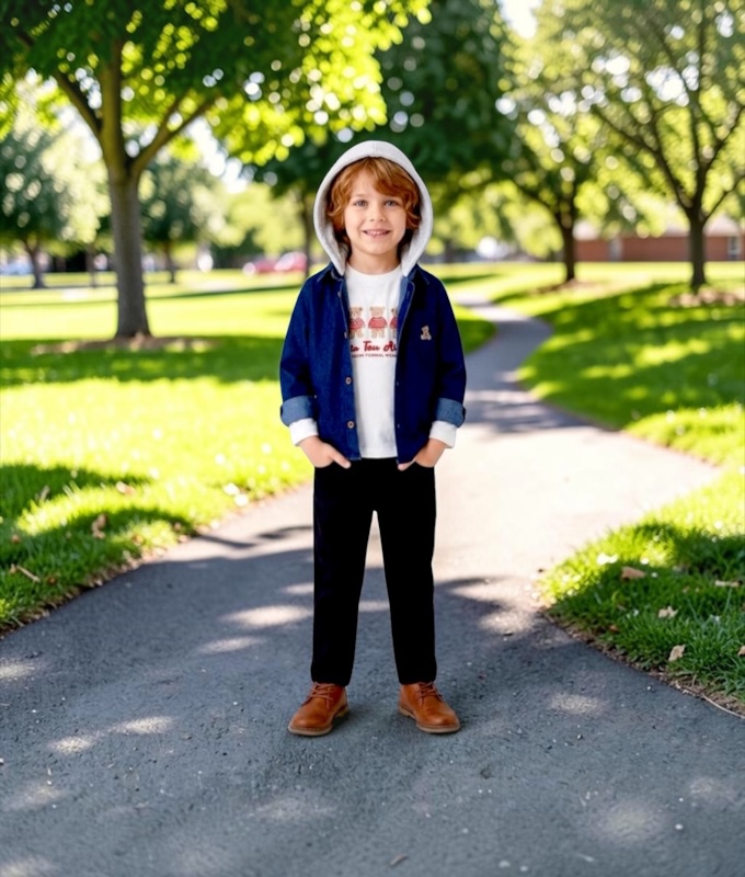 Erkek Çocuk Ayıcık Temalı Beyaz Sweatshirt Kot Gömlek & Pantolon 3'lü Takım / 2 Yaş